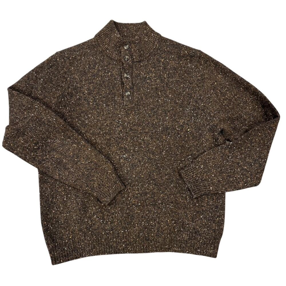 Brooks Brothers Sweater Mens Brown Speckled XL Cashmere Merino Wool 1/4 Button